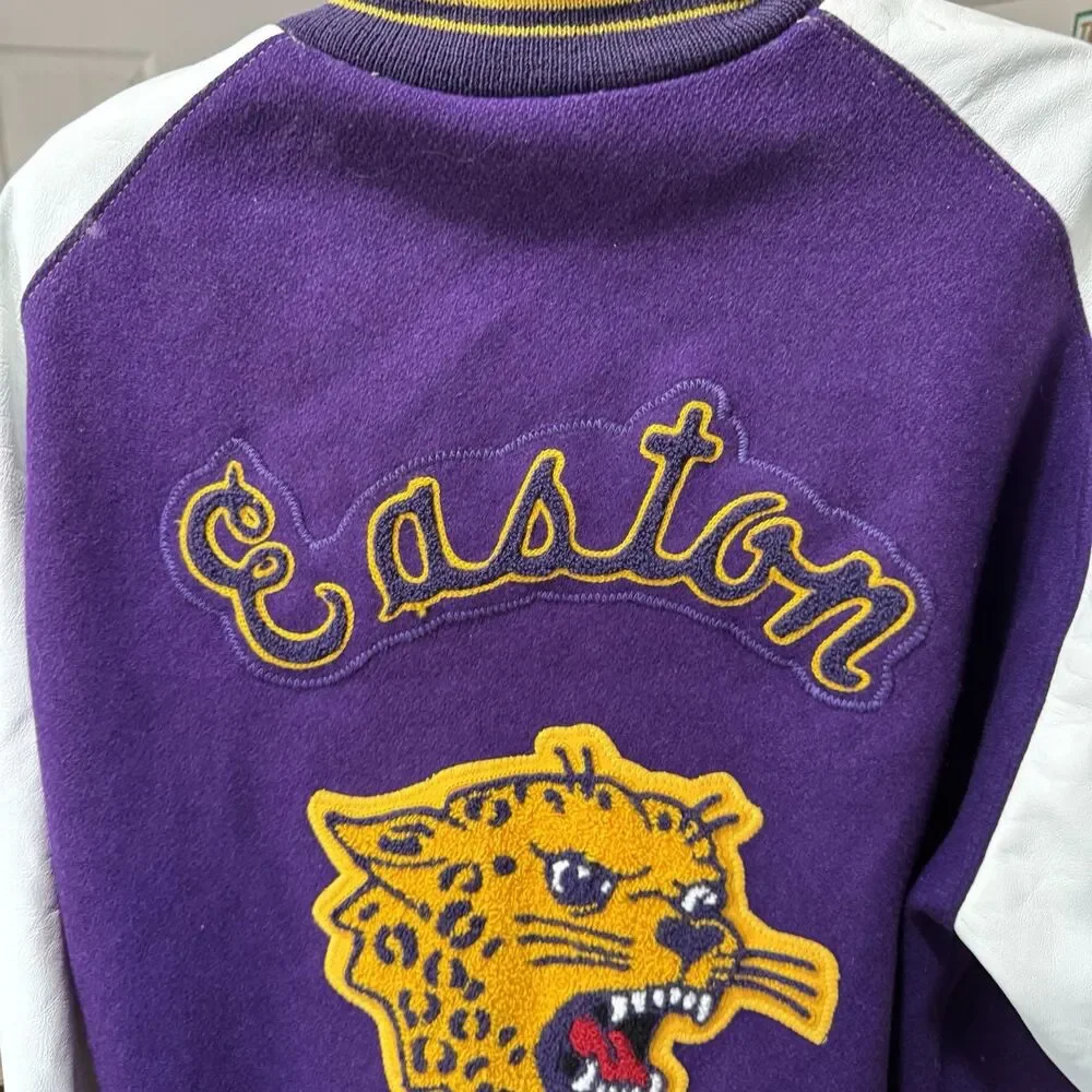 Vintage 2003 Letterman Jacket Varsity Purple Wool Leather Size 50 Jaguars